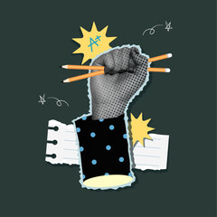 Back to school collage showcasing hands and pencils for education. Vector illustration