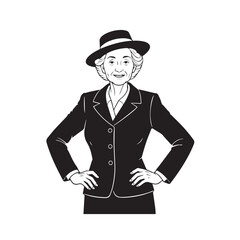 Old woman in formal clothes black and white vector illustration simple minimalist portrait design