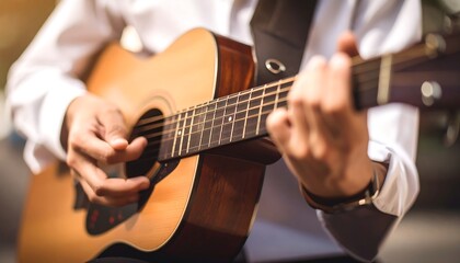 Close-up of someone playing an acoustic guitar