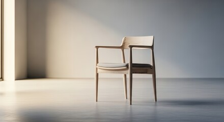 Minimalist Light Wood Chair with Soft Cushion in Bright Modern Interior