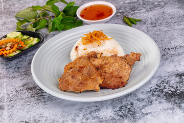 Roasted pork steak with rice