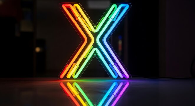 Rainbow Neon X Letter Sign.