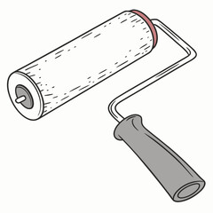 Illustration of a paint roller with a gray handle, ideal for painting projects, home renovations, and adding a fresh coat of color