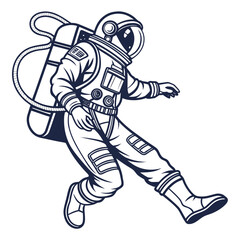 Illustration of an astronaut in a spacesuit floating in space, a detailed and dynamic design for space exploration and science themes