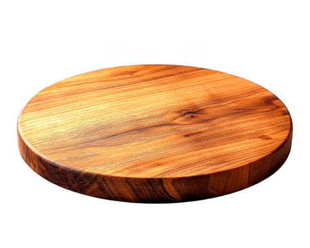 Polished brown wood shows a round chopping block on transparent background