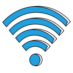 Illustration of a blue wifi symbol, representing wireless internet connectivity, network access, and modern technology for communication and data transfer
