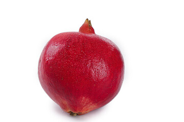 Fresh Red Pomegranate Fruit with Water Drops on White Background