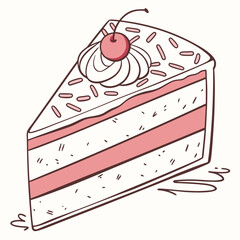 A delightful slice of cake with cherry and sprinkles, , perfect for illustrating a sweet treat or dessert menu item