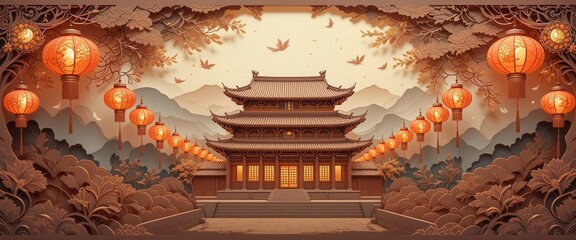 Vesak Papercut  A Delicately Crafted Lanterns and Temple Composition