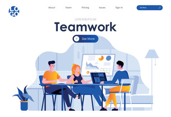 Conference Customer Service Office Banner A “Teamwork” poster with people working together at a table, on a light background