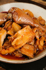 Hubei Air-Dried Chicken Specialties - Traditional Chinese Cuisine Cut and Served on White Plate