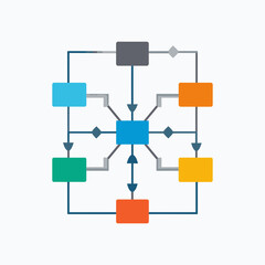 Business vector illustration of a data flow process, showing interconnected blocks in a network