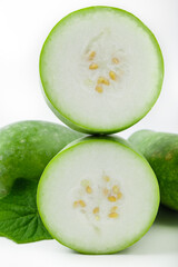 Fresh Organic Cucumber Slices with Seeds on White Background - Healthy Vegetable Food Ingredient