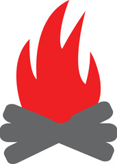 Campfire flames with firewood, on white background, simple vector illustration, icon for camping and outdoor activities