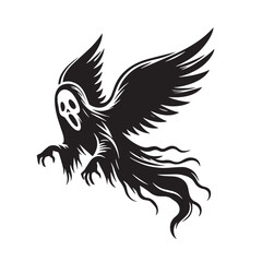 Black Ghost Flying Silhouette Vector Illustration design, Solid White Background