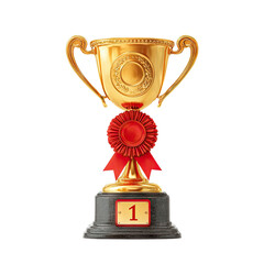 Golden Trophy Award with Red Ribbon and Number One