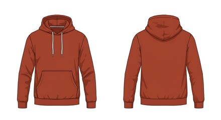 Flat vector mockup of a basic man hoodie rust color