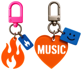 PNG Colorful keychains with playful designs, element set on transparent background
