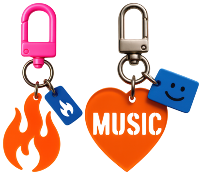 PNG Colorful keychains with playful designs, element set on transparent background