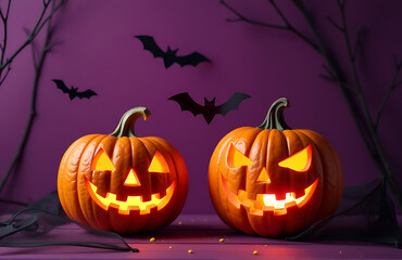 Obraz premium two carved fluttering black silhouettes rich wall draped wispy spider webs