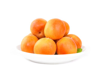 Fresh Xinjiang Apricots on White Plate - Ripe Orange Stone Fruits Isolated on White Background