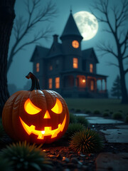 ghostly aglow foreground cast soft moonlight sets eerie tone foreboding haunted mansion