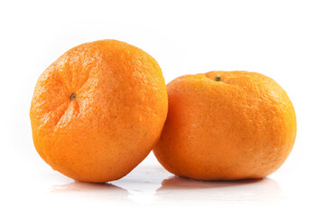 Two Fresh Ripe Oranges Isolated on White Background - Citrus Fruit Food Photography