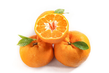 Fresh Tangerines Mandarin Oranges Cut Half White Background Citrus Fruit Healthy Food