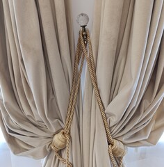 white silk curtain, interior decor elements, curtain decoration, portiere
