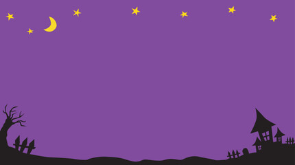 Halloween background with stars and moon. Purple color. Vector Illustration