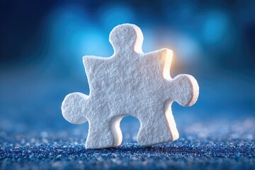 Single white puzzle piece on dark blue surface