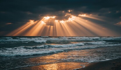 Dramatic sunset over a turbulent sea