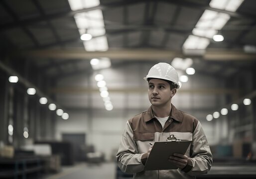 Factory Worker Inspecting Equipment.