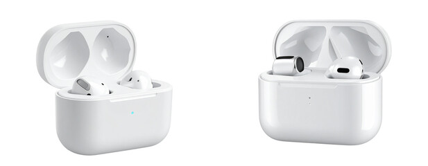 Set Open AirPods Pro Case with Earbuds PNG Isolated on Transparent Background