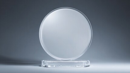 Elegant photo of award template design prise olated crystal plaque first view rendering white 3d premium trophy place round blank acrylic glass plate prize glasses clear.