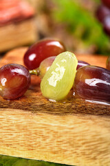 Fresh Mixed Grapes on Wooden Board - Healthy Fruit Variety Display