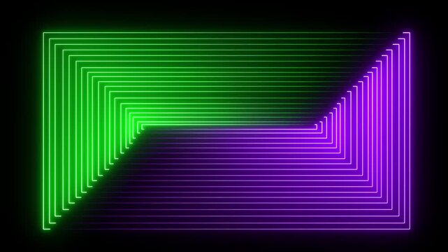 Glowing neon light rectangle icon concept. clean edged and  solid outlined style, design purposes placeholders in digital interfaces, two color neon line animation..