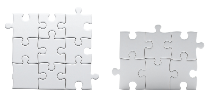 White puzzle piece set against transparent background symbolizes business strategy and problem solving in PNG format