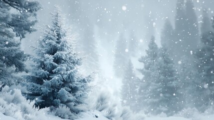 Snowy Winter Pine Forest Landscape