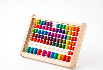 Rainbow wooden abacus toy with colorful rings on white background ,  traditional toy,  rainbow colors