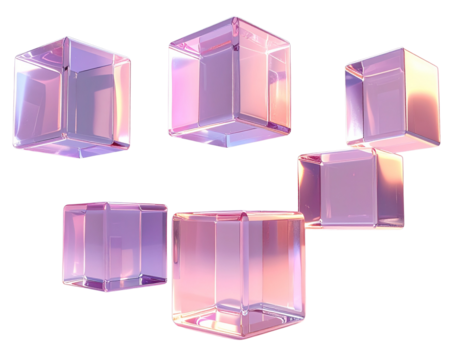 a series of floating translucent cubes abstract shape, 3d render style, isolated on a