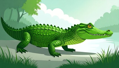 Cartoon crocodile by water