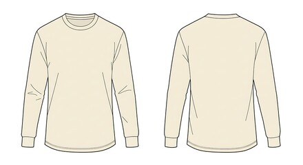 Flat vector mockup of a basic man long sleeve ivory color t-shirt