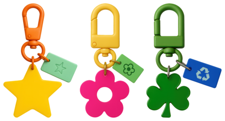 PNG Colorful keychains with playful designs, element set on transparent background