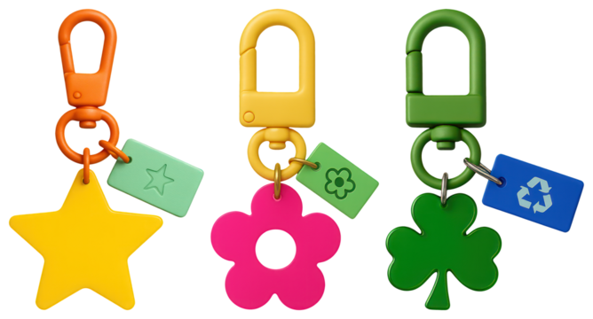 PNG Colorful keychains with playful designs, element set on transparent background