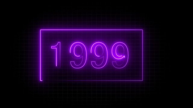 1999 neon light text. concept of counting years, past years technology concept abstract neon line text animation glowing neon number 1999 background 4k animation