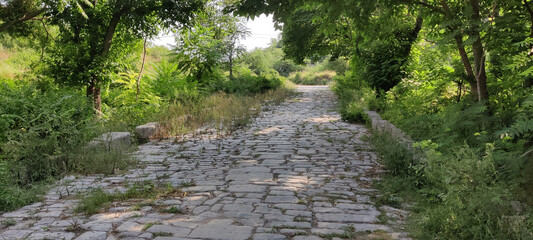 Ancient Grand Trunk Road near Taxila Built with Stone Pavement Shows Original 16th Century Sher Shah Suri Heritage