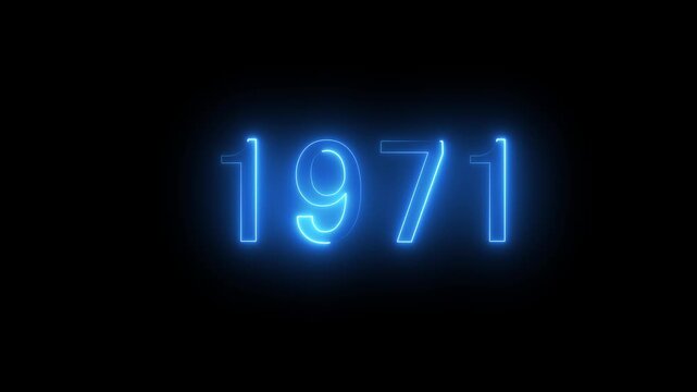 Neon sign with the 1971in bright glowing neon light background number. abstract 1971 neon text animation.