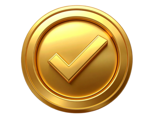 Gold Checkmark Icon on transparent background. Check mark Symbol, 3d check mark, gold