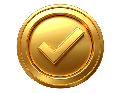 Gold Checkmark Icon on transparent background. Check mark Symbol, 3d check mark, gold